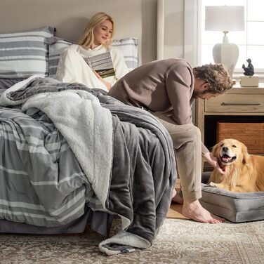 BEDSURE Плед з м'якого Sherpa, теплий вовняний плед - покривало на диван, пухнастий накид, товстий плед для дивану, подарунок для жінок, пухнастий домашній плед, сірий, 150x200 см, XL