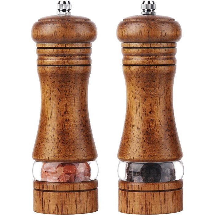 Механічна соляна млинка Pfeffermühle з дерева, набір 2 шт. з керамічним жорном, регулювання помелу, висота 16,5 см, ретро, XL