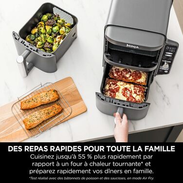 Ninja Double Stack XL Air Fryer Hot Air Fryer, 9.5L Air Fryer, Double Basket Hot Air Fryer with 4 Cooking Levels, 2 Baskets, 2 Racks, Space-Saving Design, 6 Cooking Functions, 8 Portions, Grey SL400EU Stacked Double Drawer 9.5L Grey