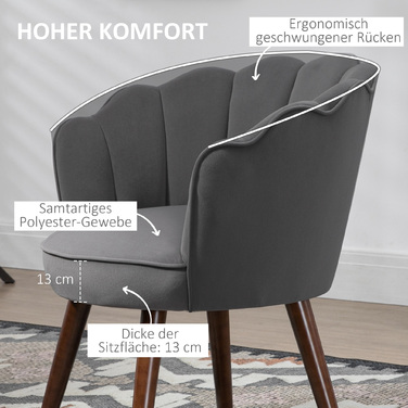 Крісло їдальні HOMCOM, кухонне крісло, крісло з підлокітниками, крісло для вітальні, поліестер, гумове дерево, темно-сірий, 66 x 72 x 79 см | Aosom