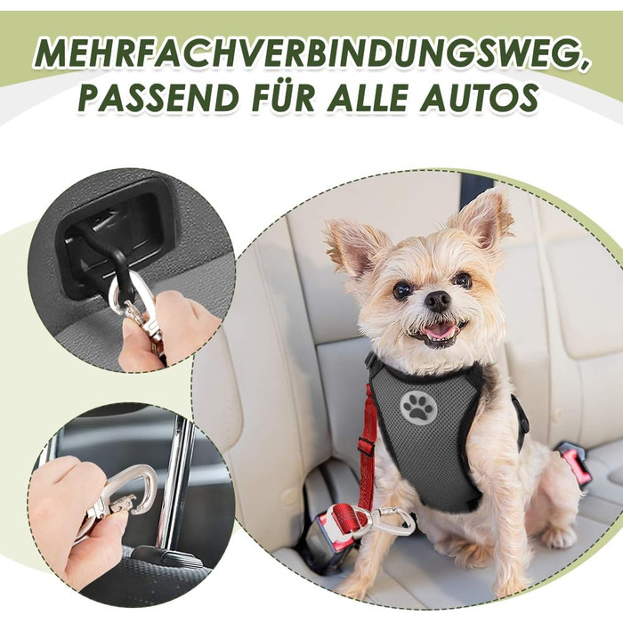 Автогурт для собак у машину, 2 шт. - безпечний ремінь з амортизатором, універсальний з'єднувач, для подорожей та їзди в авто (червоний)