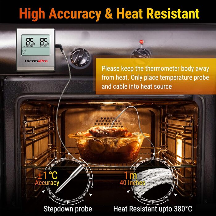 Термометр для м'яса ThermoPro TP16: цифровий, з таймером, для приготування на грилі, мангалі, духовій шафі