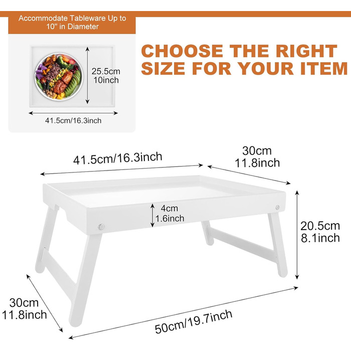 Бамбуковий столик для ліжка SHUESS з відкидними ніжками, 41,5 x 30 x 20,5 см. Ідеально для сніданку, роботи, сервірування та відпочинку на ліжку або дивані