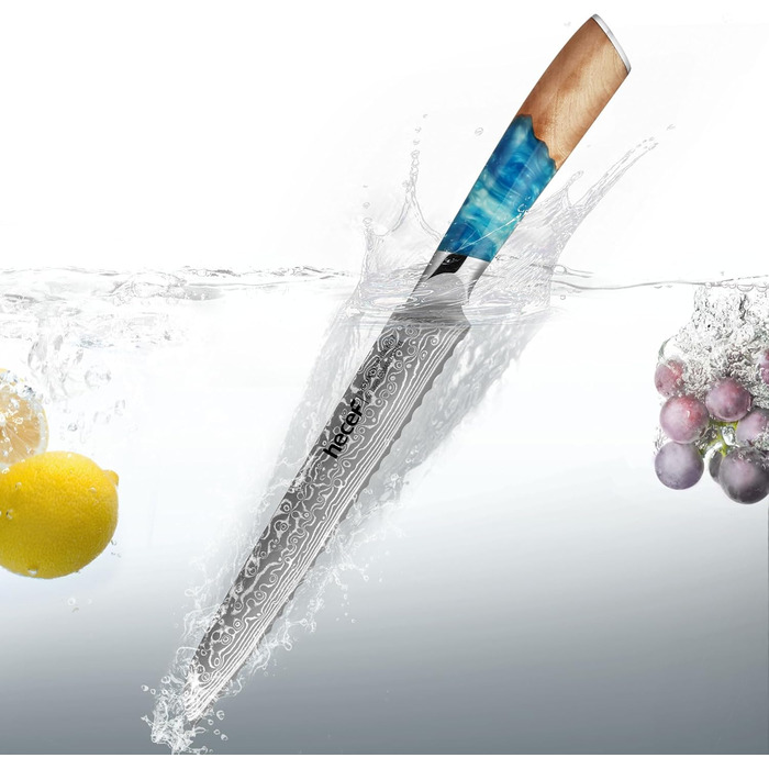 Японський ніж з дамаської сталі Hecef, 20 см, професійний кухонний ніж з ергономічною ручкою з смоли, 67 шарів, з захистом для ножа, подарунок для шеф-кухаря та любителів кулінарії