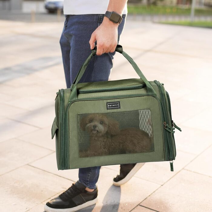 Транспортна переноска для котів та собак Petsfit, складна, 47L x 30B x 30H см, оливковий колір