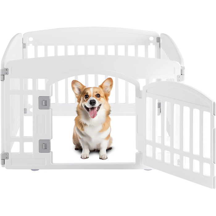 Клітка-манеж для собак, 61 см, 4 панелі, з дверцятами, безпечна та надійна, складана та портативна, для цуценят та маленьких собак (пластик, білий, 4 панелі)