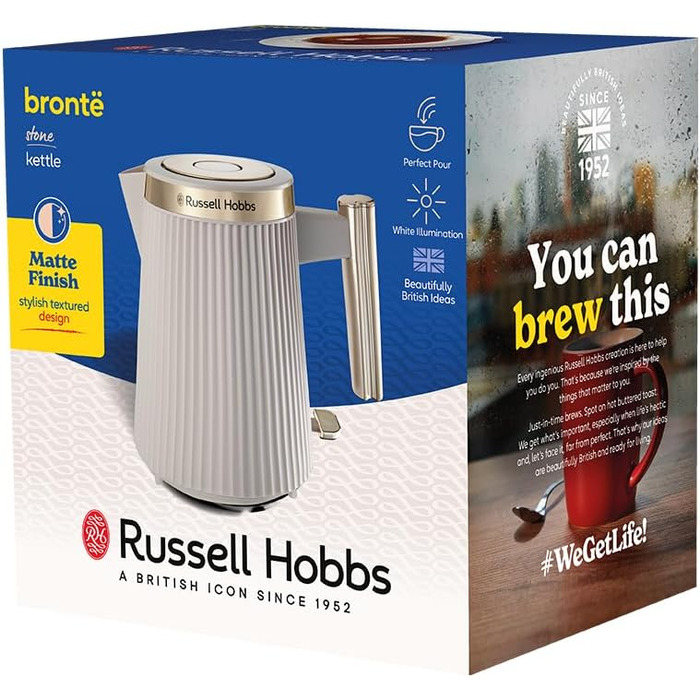 Електричний чайник Russell Hobbs Brontë Stone 1.7L 2400W з матовим дизайном та золотистими акцентами