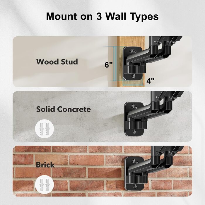 Кріплення для монітора HUANUO, 2 монітори, 17-32 дюйми, газ-амортизатор, VESA 75/100 мм, 8 кг, для геймінгу