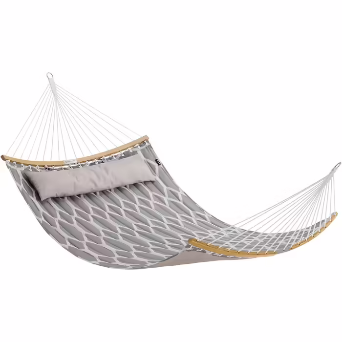 SONGMICS Hammock, Padded, Quilted, with Detachable Curved Bamboo Poles, with Headrest, 200 x 140 cm, Supports up to 225 kg, Gray and Beige Diamond Pattern GDC034G02