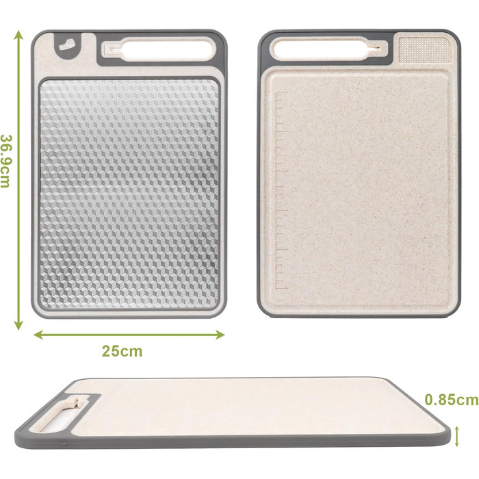 Ніжне велике обрізне дошка XIAPIA з нержавіючої сталі 304 та пластику з точилкою для ножів, 44x30x2,6 см, з соковидавом та лінійкою, антибактеріальне, без BPA