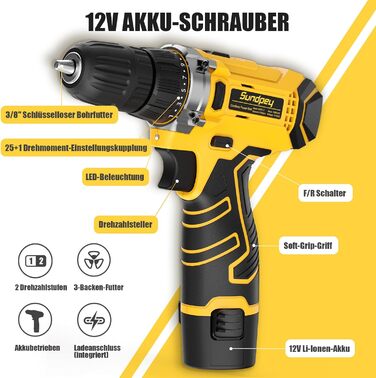 Набір інструментів Sundpey 166 шт. з акумуляторною дрилі 12V для дому, ремонту та саду (жовтий)