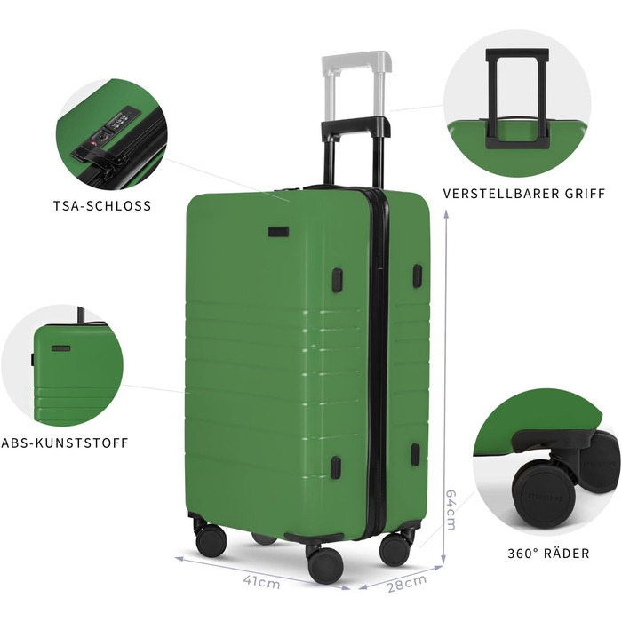 Чемодан ETERNITIVE з ABS пластику, Rollkoffer, Reisetrolley, валіза на колесах з подвійними колесами 360°, валізка з TSA-замком, ручна поклажа (S) (Set - 2tlg (S + M), Зелений)
