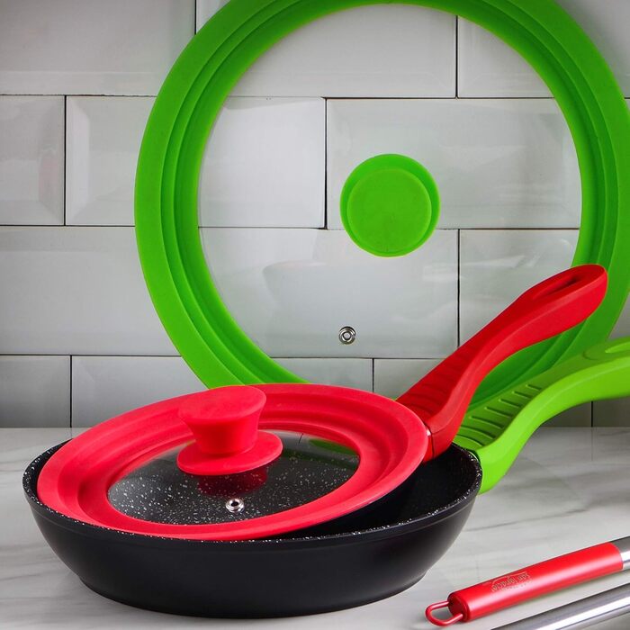 Набір сковорідок San Ignacio 3 шт. 16/20/24 см, червоний, універсальна кришка, пресоване алюміній, для індукційних плит