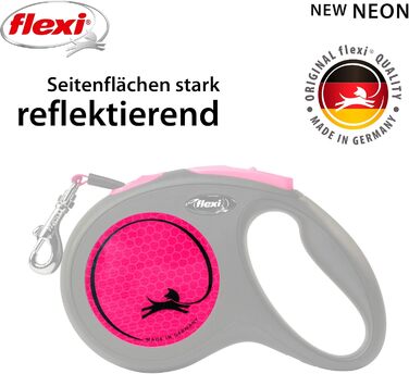 Flexi Neon S Gurt 5 м чорний, неоново-помаранчевий ремінь, світловідбиваюча поверхня, рулетка для собак до 15 кг (Чорний/Неоновий рожевий)