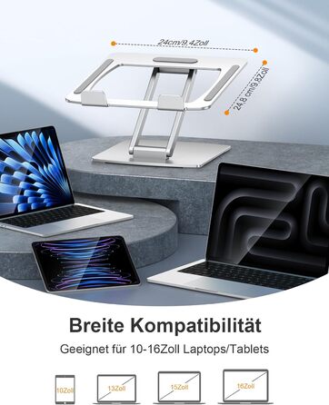 Підставка для ноутбука, алюміній, ергономічна, регульована висота, складна, з вентиляцією, для MacBook Air/Pro та ноутбуків 10-16