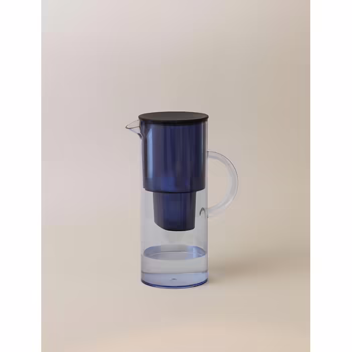 Stelton Water Filter Pitcher EM77 - Compatible with Brita Water Filter Cartridges - Modern Style Plastic Water Pitcher - Reduces Chlorine, Limescale - 2 Liters, Tinted (Blue)