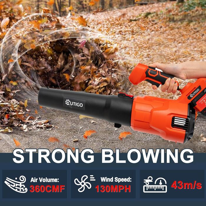 Leaf Blower, Electric Leaf Blower with 2 x 4.5AH 21V Battery and Charger, 49m/s, 3.9m³/min, Battery-Powered Blower for Lawn Care, Removal of Leaves/Mud/Snow/Car Dust