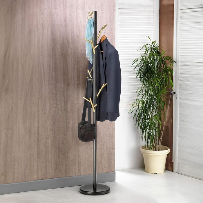 IDIMEX Clothes Rack ZENO made of metal, coat rack in green paint, jacket stand with 6 practical hooks (Black/Gold)