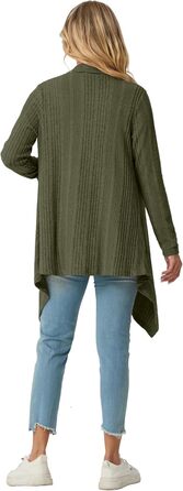 Жакет GRECERELLE з довгими рукавами, легкий в'язаний кардиган з кишенями, м'який, з асиметричним кроєм (M, хакі)