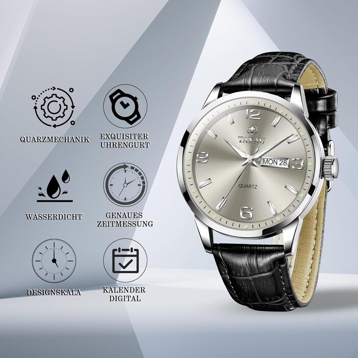 Чоловічий годинник на шкіряному ремінці, чорний колір, кварцовий хронограф, водостійкий, для чоловіків (8411p-schwarz)