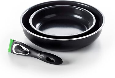 GreenChef ClickPan набір керамічного антипригарного посуду, 3 предмети: каструлі 16 см/1,6 л і 20 см/3,1 л з знімною ручкою, без PFAS, універсальні, компактні, для індукції, підходять для посудомийки, чорні