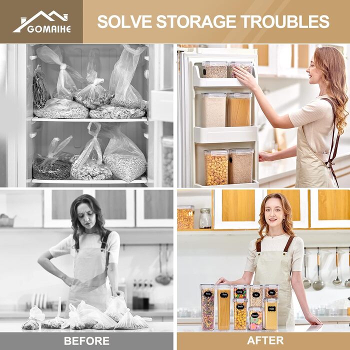 Набори контейнерів для зберігання GoMaihe (8 шт.) - герметичні, для продуктів та кормів для тварин, чорні