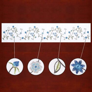 Simhomsen Double Thick Table Runner, Rustic, Embroidered, Floral Pattern, for Spring and Summer, Chest of Drawers, Scarf, Blue, 35.6 x 89.9 cm