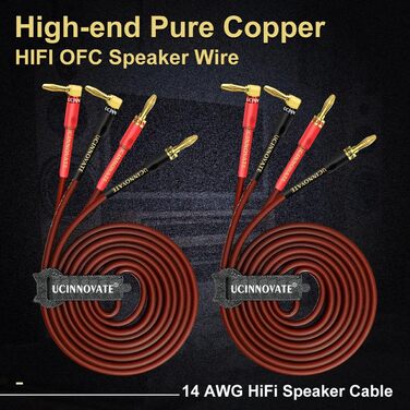 Акустичний кабель UCINNOVATE HiFi OFC (2 шт), 14AWG 3м, позолочені роз'єми Банан-Лопатка (Y-Stecker) для підсилювача та колонок