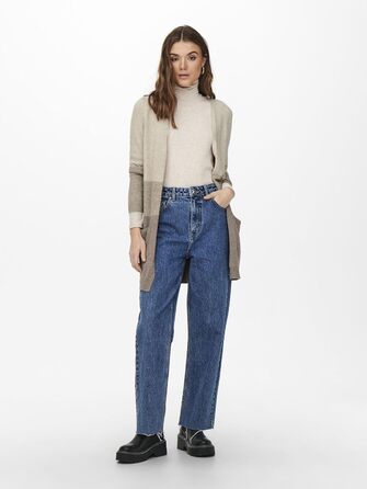 Жіноча в'язана кофта ONLQUEEN M, смугаста / бежево-димний