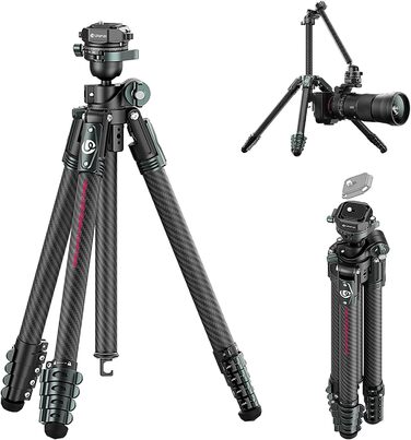 Штатив для камери ULANZI JJ05 GlideGo 184 см з карбону, складаний, з поворотним центральним стовпом, легкий, для DSLR, 360° кульковий голівкою, швидка пластина, вантажопідйомність 18 кг