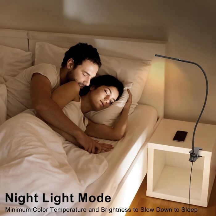 Лампа настільна LED Mojimdo 77 з пультом, 40 см, 3 кольори, 5 рівнів яскравості, гнучкий поворот 360°, USB-зарядка, чорна (70 см висота)