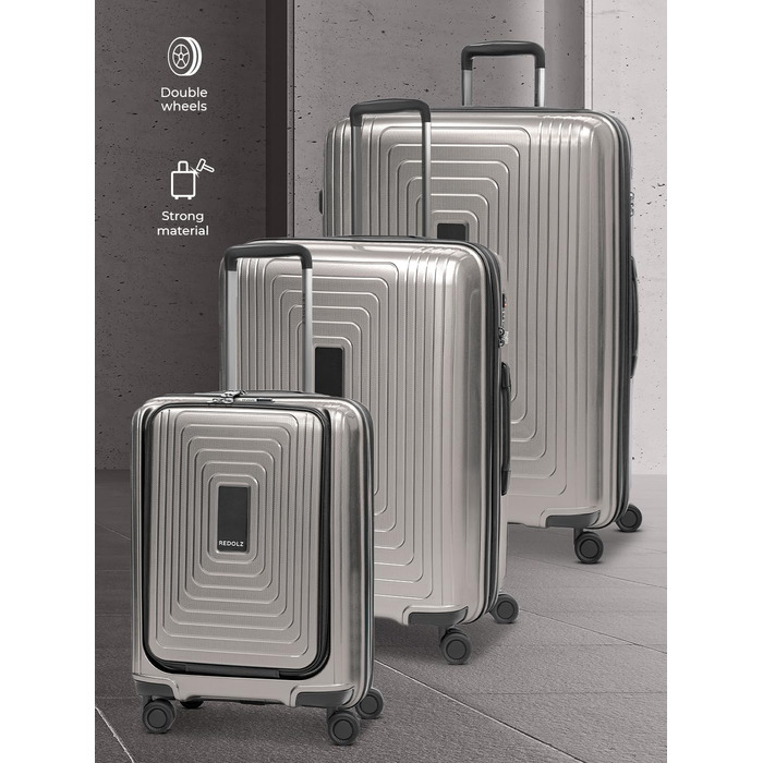 Набір валіз REDOLZ Essentials 14: S (55 см, кишенька для ноутбука), M (66 см), L (77 см). Розширювані, ультралегкі, з TSA-замком та 4 колесами. Колір: Coffee Grey Metallic