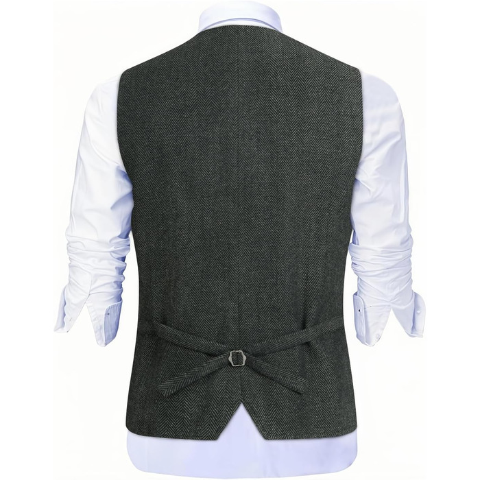 Жилет чоловічий HISDERN Vintage Casual Tweed з вовни в колірну смужку Herringbone для весілля, офісу та ділових зустрічей (L, темно-сірий)