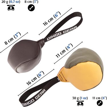 Dingo Gear м'яч для собак із ручкою зі шкіри, для тренування укусу, набір 8 см + 11 см, різнокольоровий