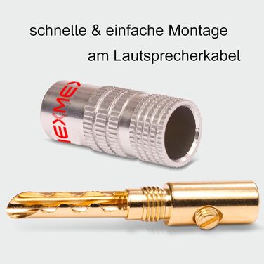 NEXMEX Бананові конектори 4мм - набір 4 шт. - Золото 24K - для акустичних кабелів - Hi-Fi аудіо