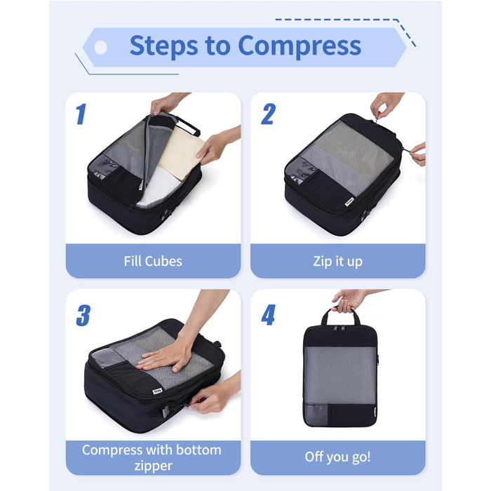 Набір для організації багажу Narwey (5 шт.) - компресійні куби для подорожей, чорний