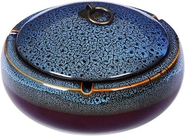 Керамічний попільничка з кришкою, вітрозахисний, для сигарет, внутрішнє та зовнішнє використання, для офісу та дому (5.2' блакитний)