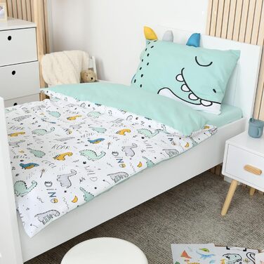 Дитяча постільна білизна (2 шт.) з 100% бавовни Oeko-Tex: ковдра 100x135 см та подушка 40x60 см. Зручна дитяча постіль з блискавкою, дихаюча, регулює температуру, з зображенням динозаврів.