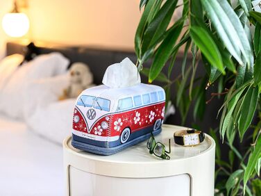 Тримач для серветок та паперових рушників BRISA VW Collection у дизайні Volkswagen T1 Bulli Bus, неопрен, червоний з гібіскусом, 24 см