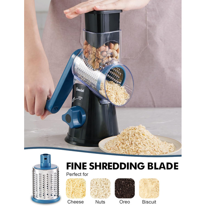 Терезка для овочів та сиру з 3 наборами лез, тертка-терка для швидкої та легкої нарізки, ідеальна для сиру, огірків, моркви, горіхів, білий колір (чорний, 3 леза)