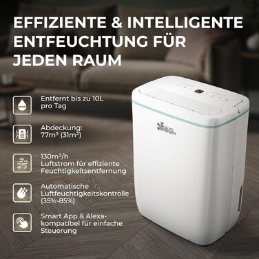 Зволожувач повітря Kältebringer з LED дисплеєм, Wi-Fi та додатком - тихий та енергоефективний, проти вологи та плісняви (12L)