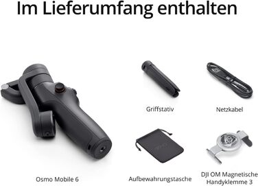 DJI Osmo Mobile 6 - Стабілізатор для смартфона, 3-осьовий, з розширеним штативом, трекінг об'єкта, для YouTube, TikTok, сірий