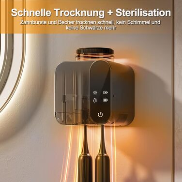 Стерилізатор зубних щіток Maxspace UV з підсвічуванням, електричний, настінний, USB/Solar зарядка, 2 слоти (чорний)