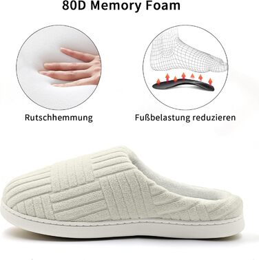 Зручні антиковзні домашні тапочки з Memory Foam з бавовни для жінок (40/41 EU, білі)