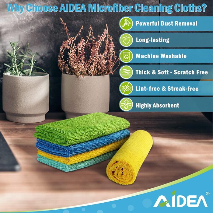 Серветки з мікрофібри для прибирання AIDEA, універсальні ганчірки для вікон та посуду, 30x30 см, 100 шт, багатоколірні