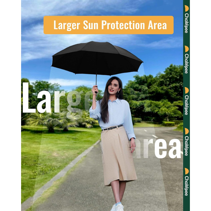 Чакіпі Чакіпі Парасолька велика, стійка до вітру, компактна для подорожей, автоматична, для жінок та чоловіків – кишеньковий парасолька, портативний UV-захист, чорний, 210T покриття, діаметр 97 см, 8 спиць, довжина 108 см