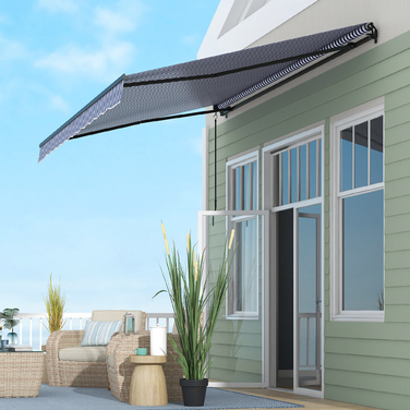 Outsunny Awning 4x3m Wall Mount Balcony Awning with Hand Crank, Sun Protection, Aluminum, Blue+White | Aosom