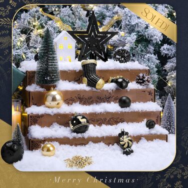 Набір прикрас на ялинку SOLEDI® 128 шт. Преміум якість, пластикові кулі білого кольору з зіркою на верхівку. Міцний та безпечний набір прикрас з підвісками. Різнокольорові ялинкові кулі, багаторазовий декор на Різдво (чорний)