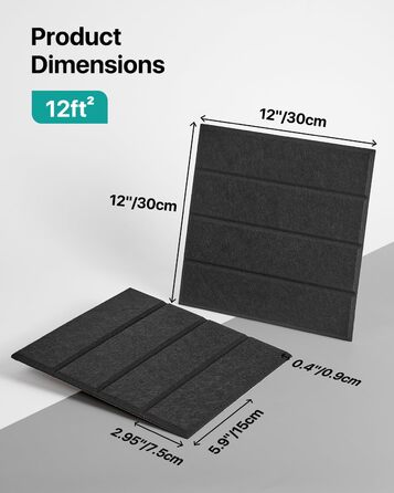 Акустичні панелі Soundsbay для шумоізоляції та звукопоглинання, самоклеючі поліестерні плити 30×30×0.9 см, чорні, 12 шт.