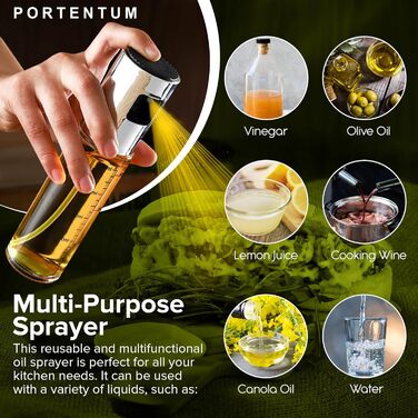 Дозатор для олії та оцту Portentum: зручний спрей для кухні, Airfryer, салату, оливкової олії. Пластиковий диспенсер з аксесуарами